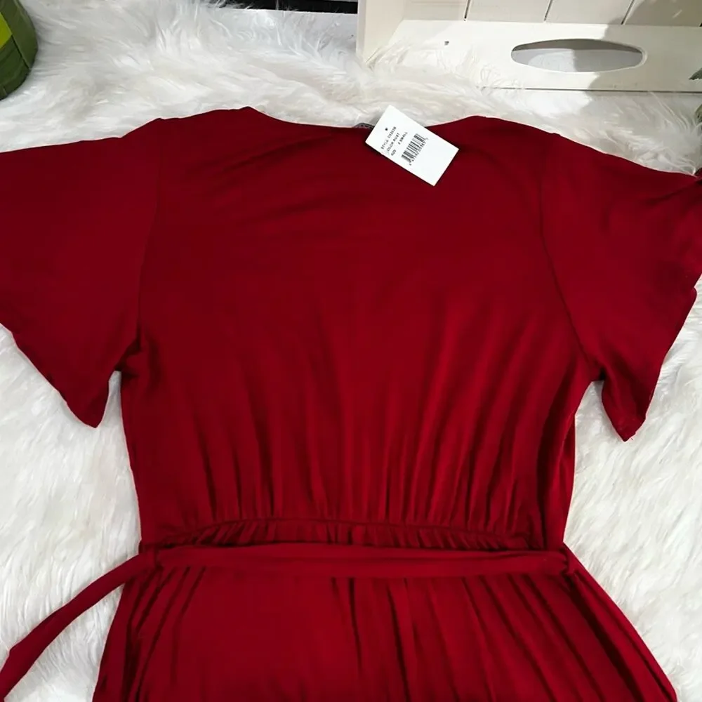 NEW West Kei Modal Jersey Flutter Sleeve Cascading High Low Belted Maxi Dress XS
